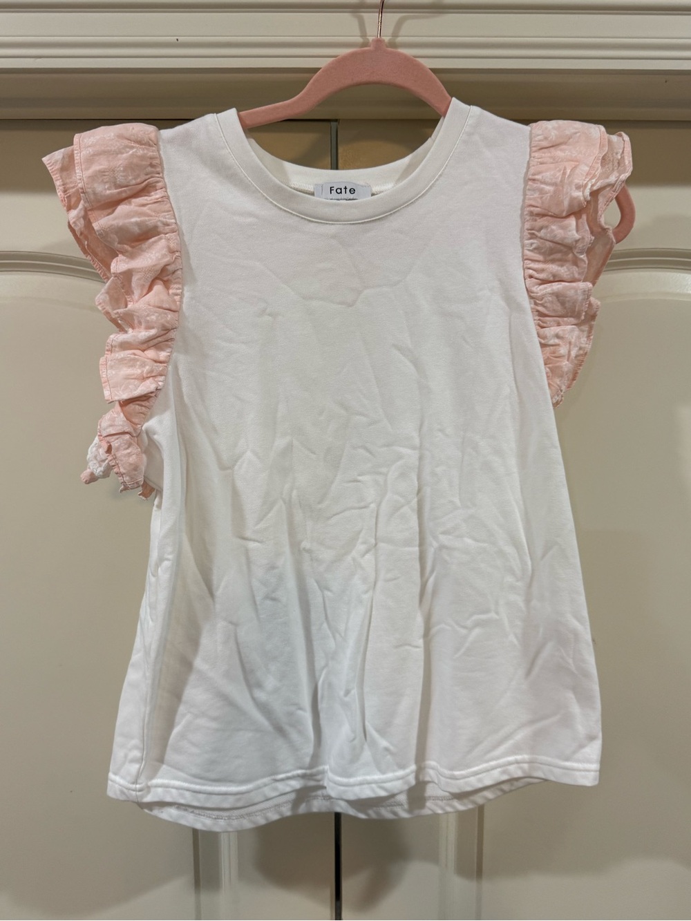 Fate White Tank Top with Pink Ruffled Sleeves